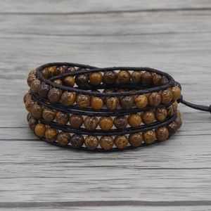 Tiger Eye 3 Wrap Bracelet On Chocolate Leather NWT